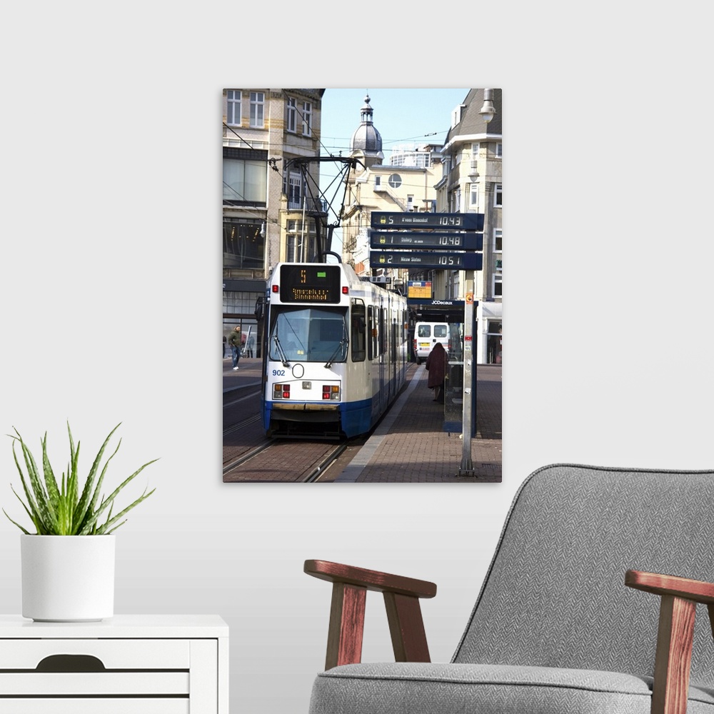 A modern room featuring Modern tram on Leidse Straat, Amsterdam, Netherlands, Europe