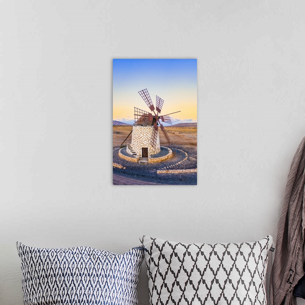 A bohemian room featuring Molino de Tefia, traditional windmill in Tefia, Fuerteventura, Canary Islands, Spain, Atlantic, E...