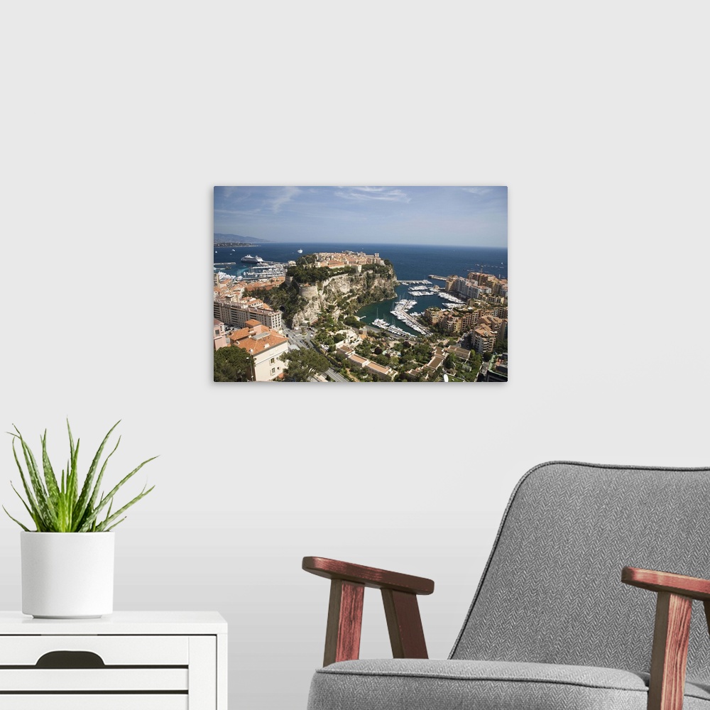 A modern room featuring Monaco-Ville and the port of Fontvieille, Monaco, Cote d'Azur, Mediterranean