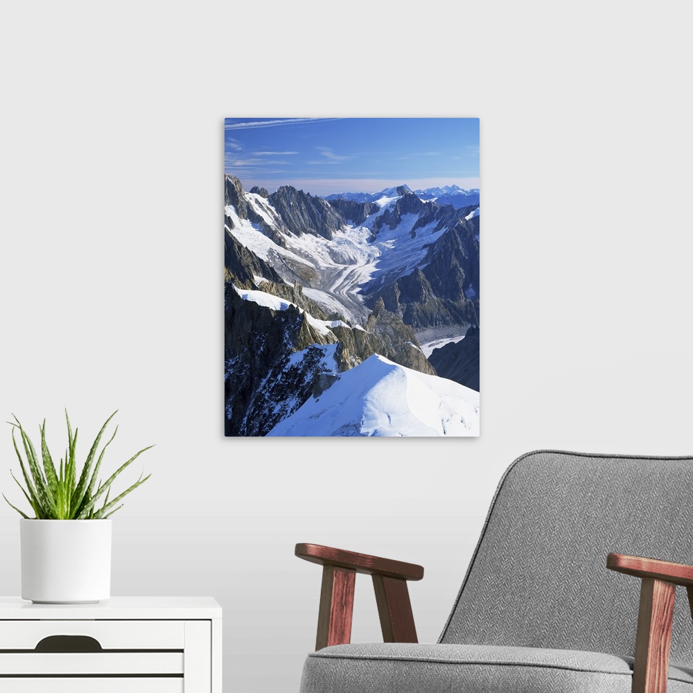 A modern room featuring Mont Blanc range near Chamonix, Haute-Savoie, French Alps, France
