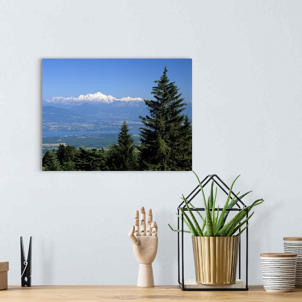A bohemian room featuring Mont Blanc range viewed from Col de la Faucille, near Gex, Rhone Alpes, France
