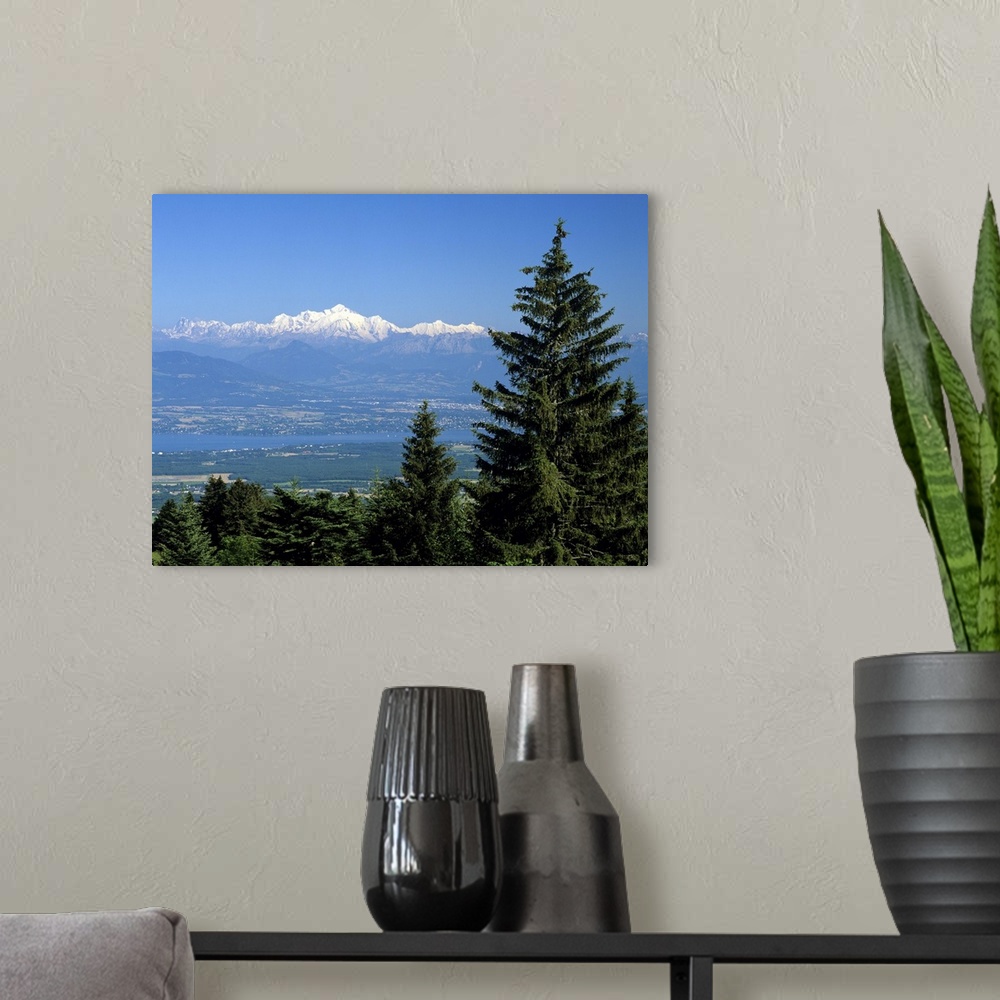 A modern room featuring Mont Blanc range viewed from Col de la Faucille, near Gex, Rhone Alpes, France