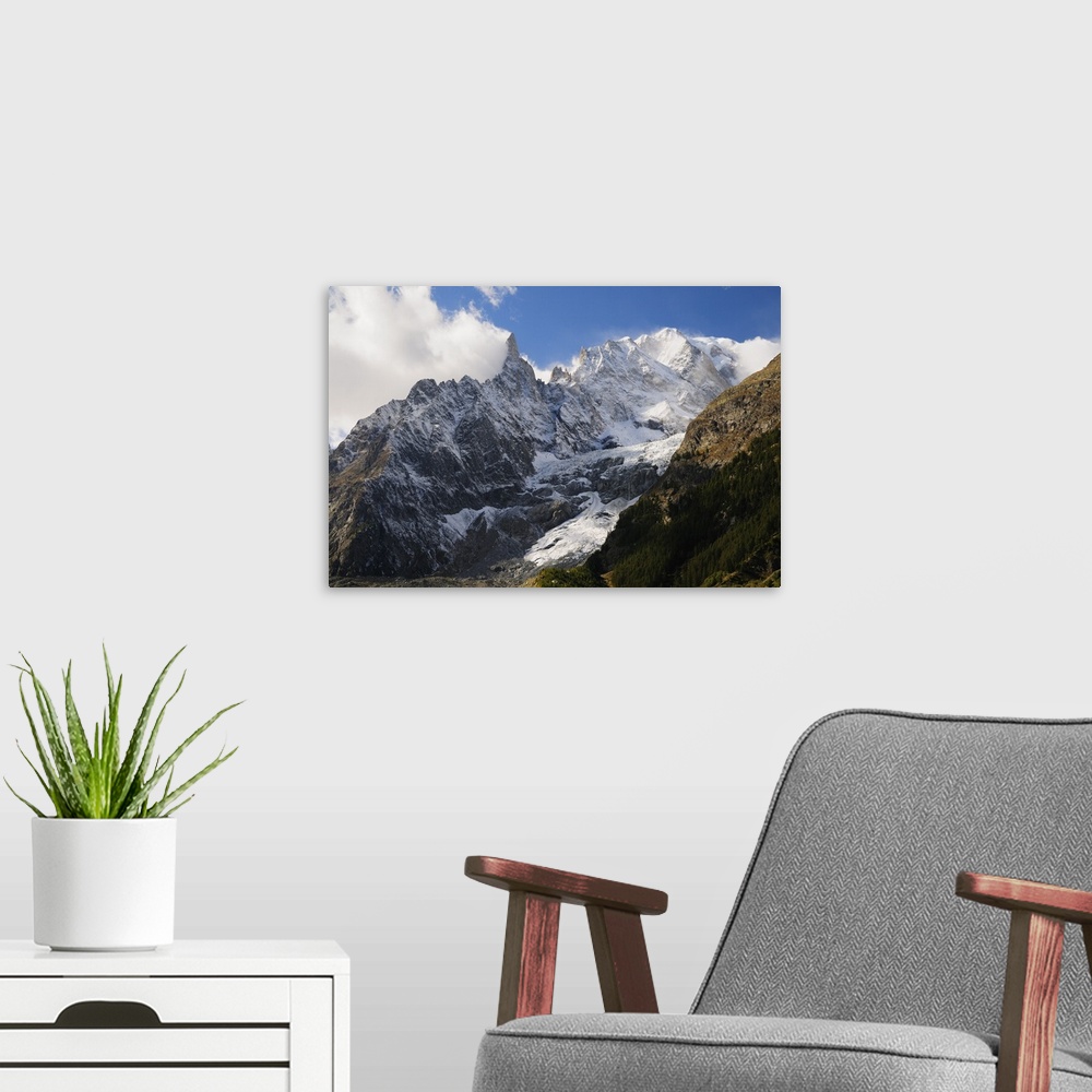 A modern room featuring Monte Bianco (Mont Blanc) seen from Vallee d'Aosta, Suedtirol, Italy, Europe