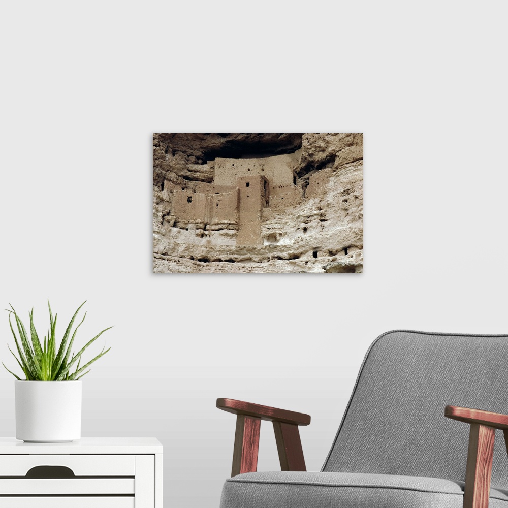 A modern room featuring Montezuma Castle in limestone cliff, Sinagua, Arizona