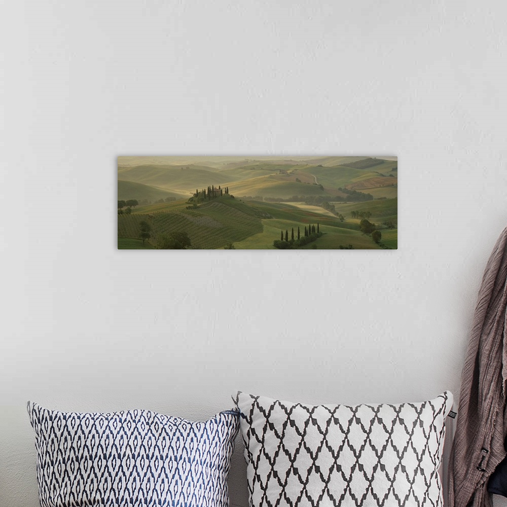 A bohemian room featuring Morning view across Val d'Orcia to The Belvedere, Tuscany, Italy