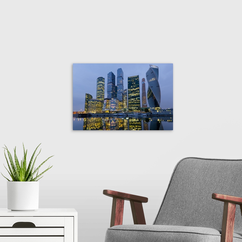 A modern room featuring Moscow City skyscrapers, Moscow, Russia