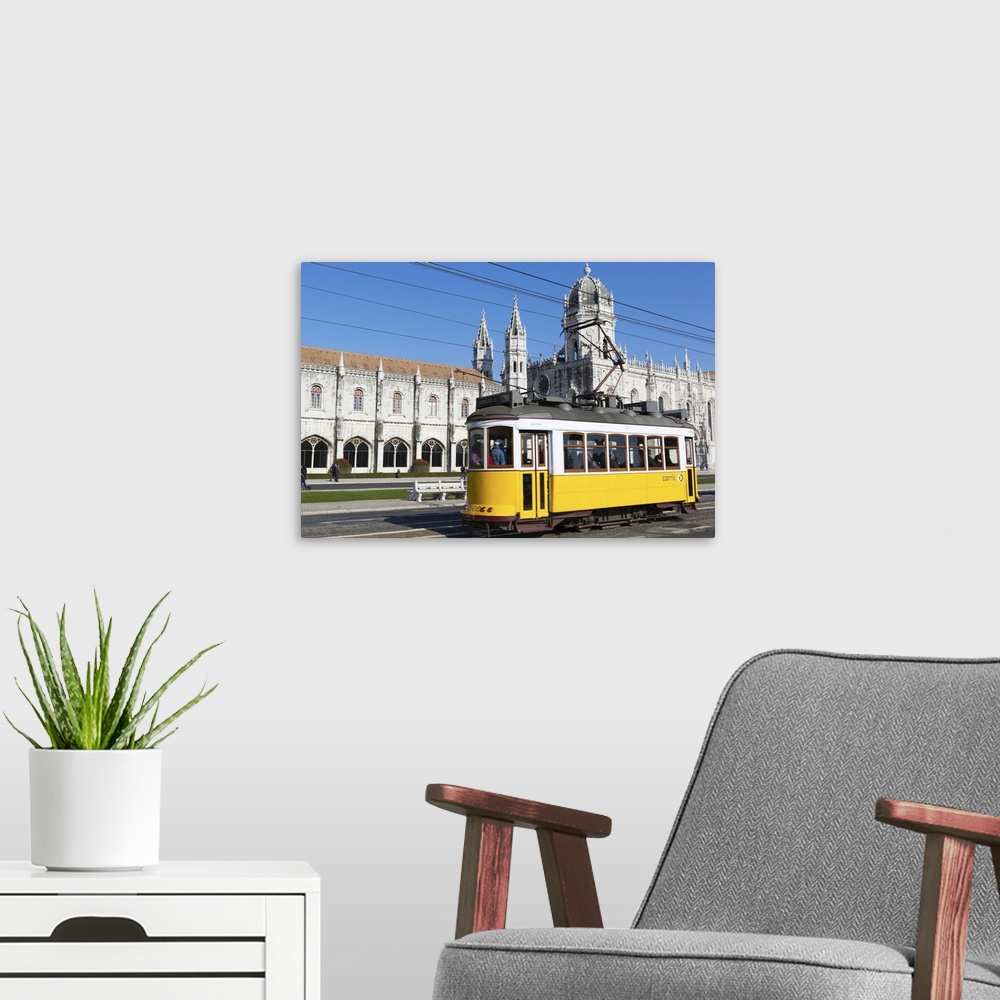 A modern room featuring Mosteiro dos Jeronimos, and tram (electricos), Belem, Lisbon, Portugal