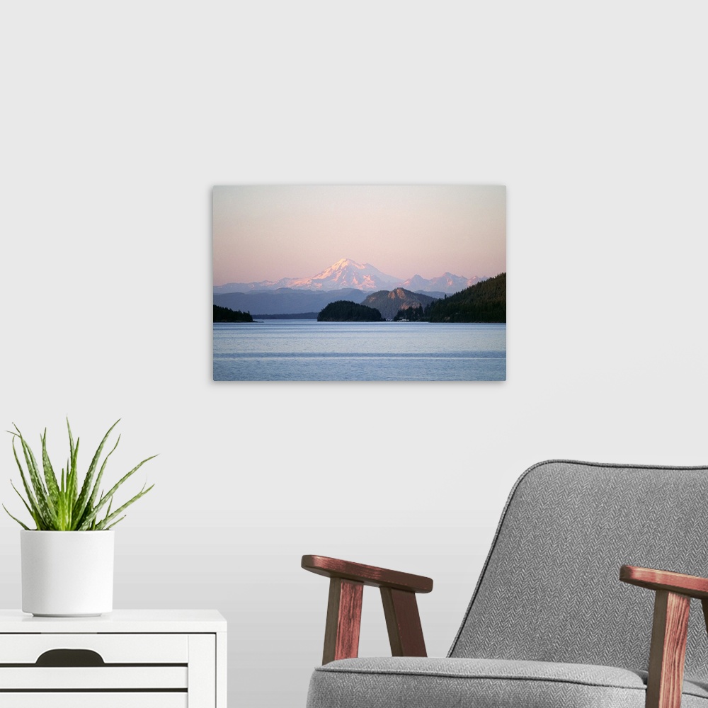 A modern room featuring Mount Baker from San Juan Islands, Washington State, USA