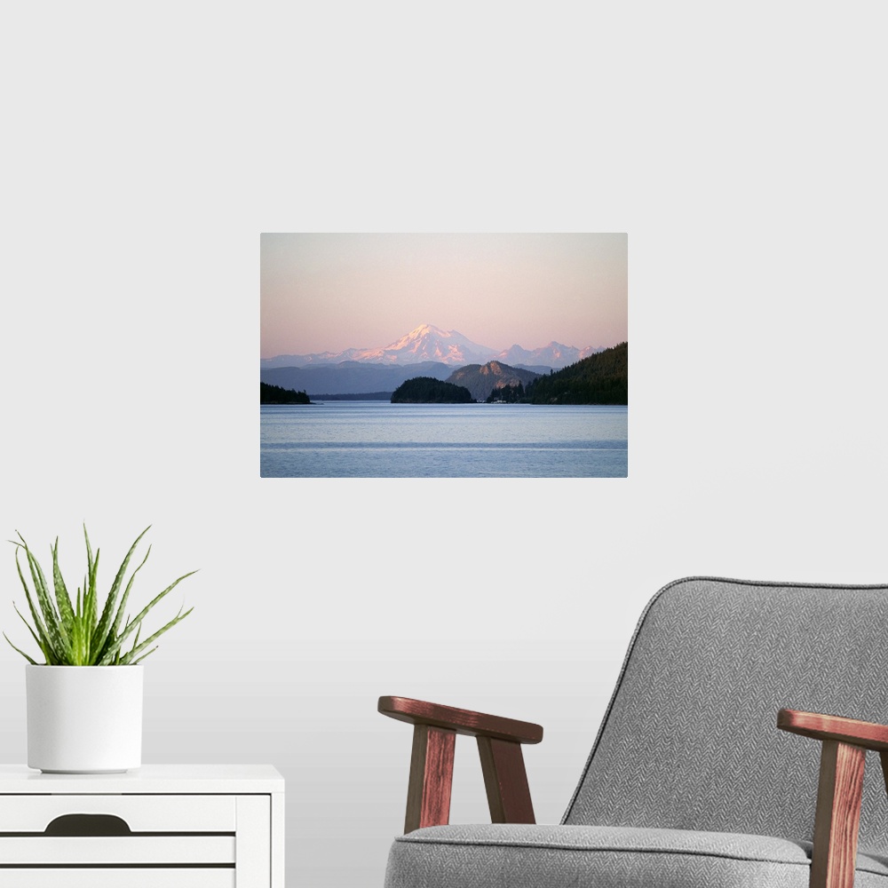 A modern room featuring Mount Baker from San Juan Islands, Washington State, USA
