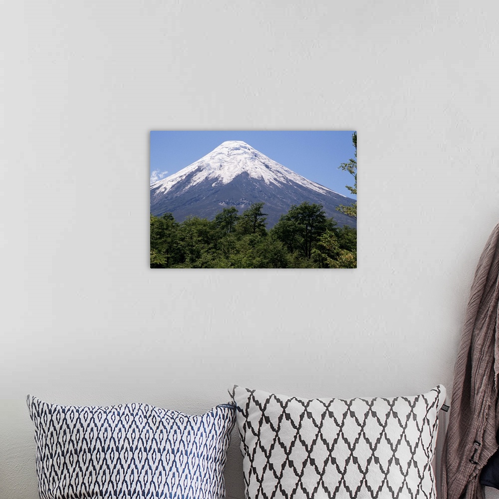 A bohemian room featuring Mount Osorno, a volcano in Vicente Rosales National Park, Lake District, Chile