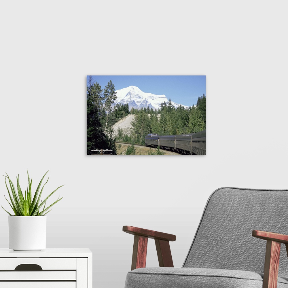A modern room featuring Mount Robson seen from Canadian transcontinental express, British Columbia, Canada