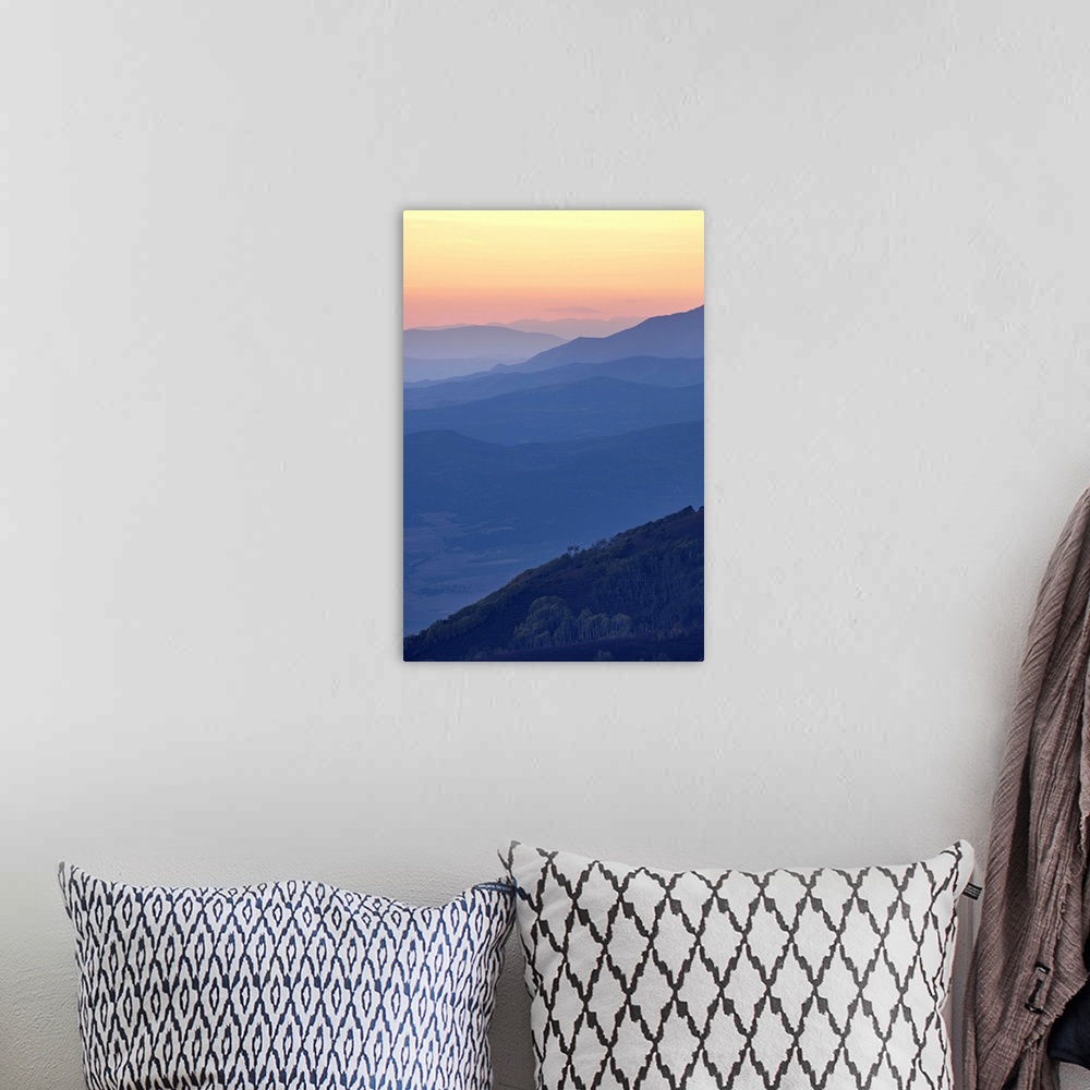 A bohemian room featuring Mountain layers at sunset, Manti-La Sal National Forest, Utah