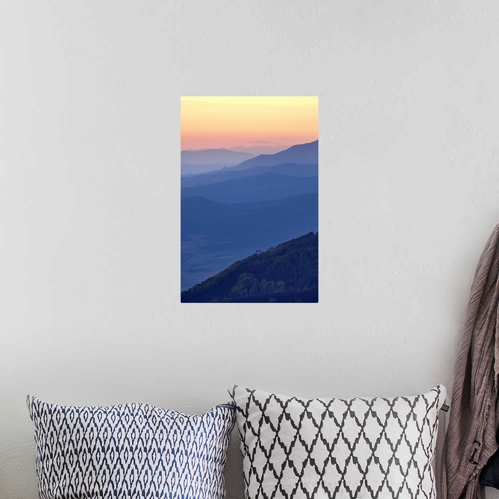 A bohemian room featuring Mountain layers at sunset, Manti-La Sal National Forest, Utah