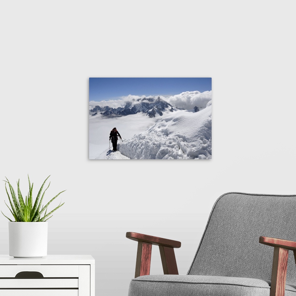 A modern room featuring Mountaineer and climber, Mont Blanc range, French Alps, France, Europe