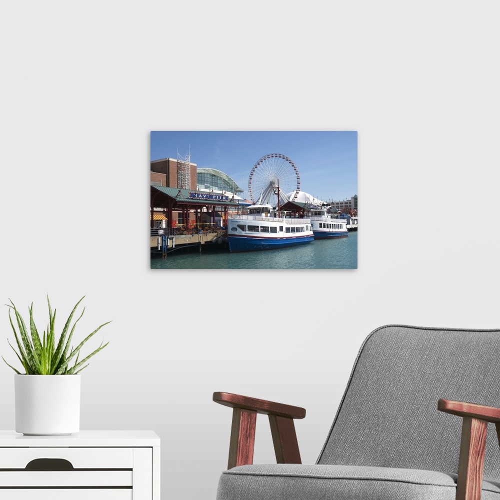 A modern room featuring Navy Pier, Chicago, Illinois