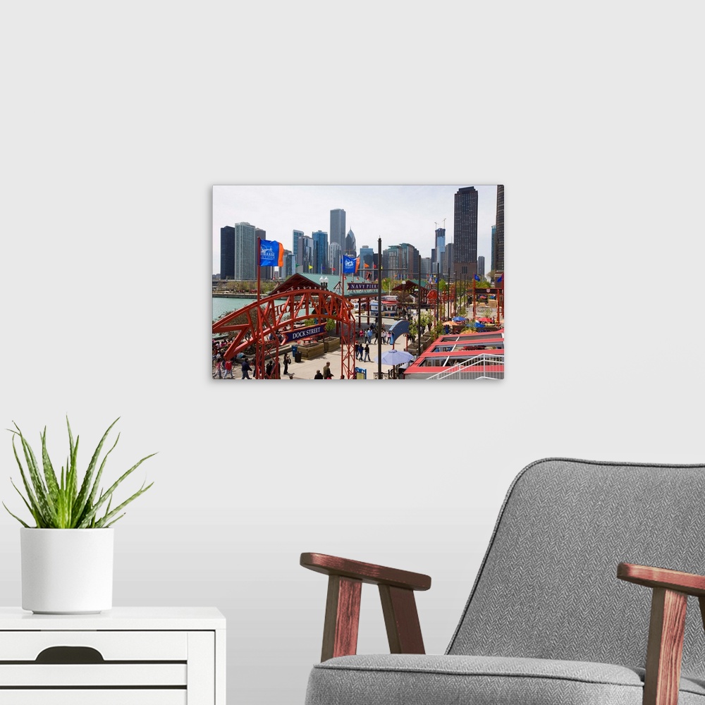 A modern room featuring Navy Pier, Chicago Illinois