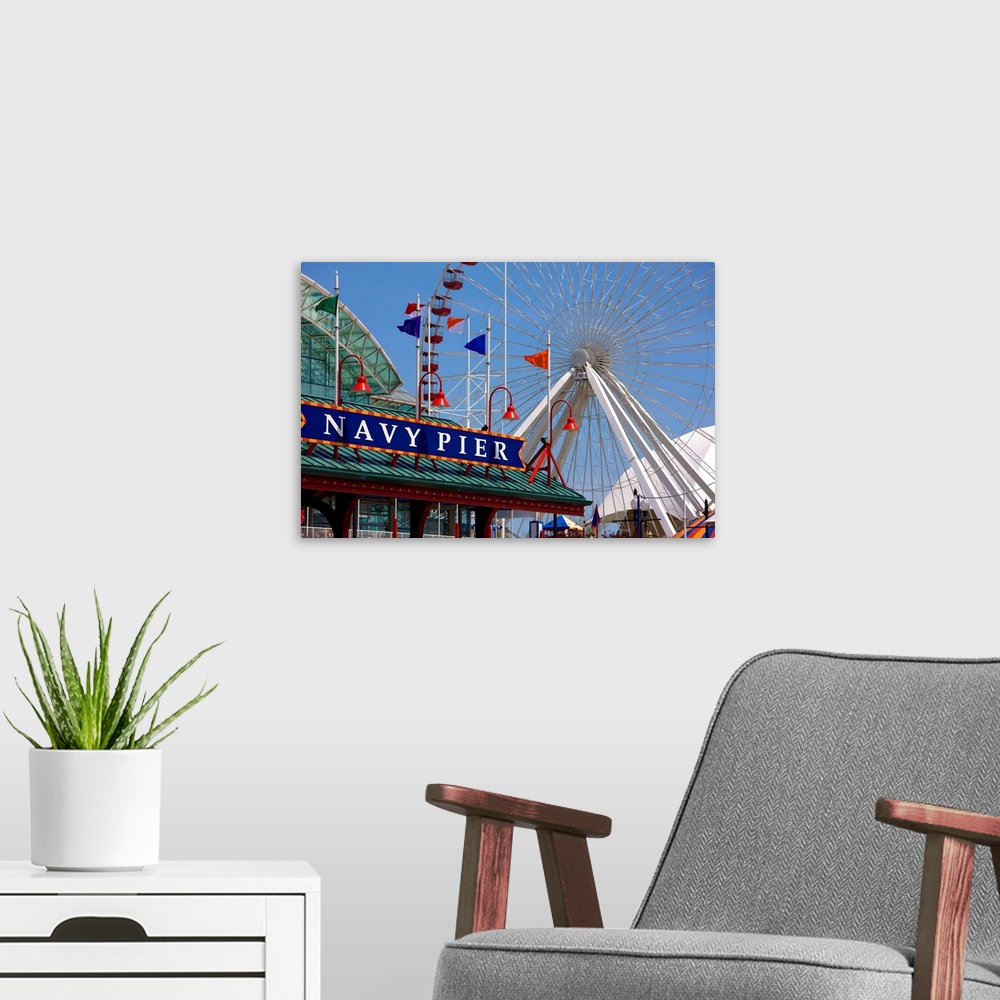 A modern room featuring Navy Pier Ferris Wheel, Chicago Illinois
