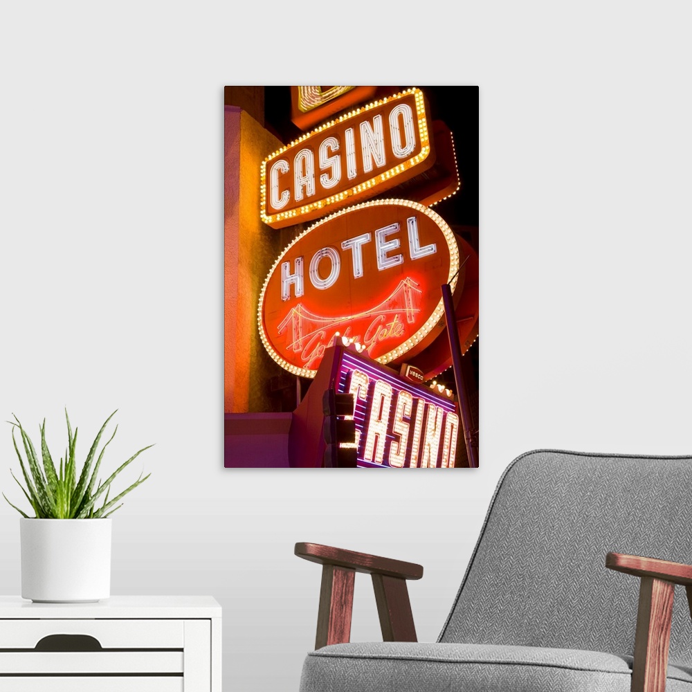 A modern room featuring Neon signs on Fremont Street, Las Vegas, Nevada, United States of America, North America