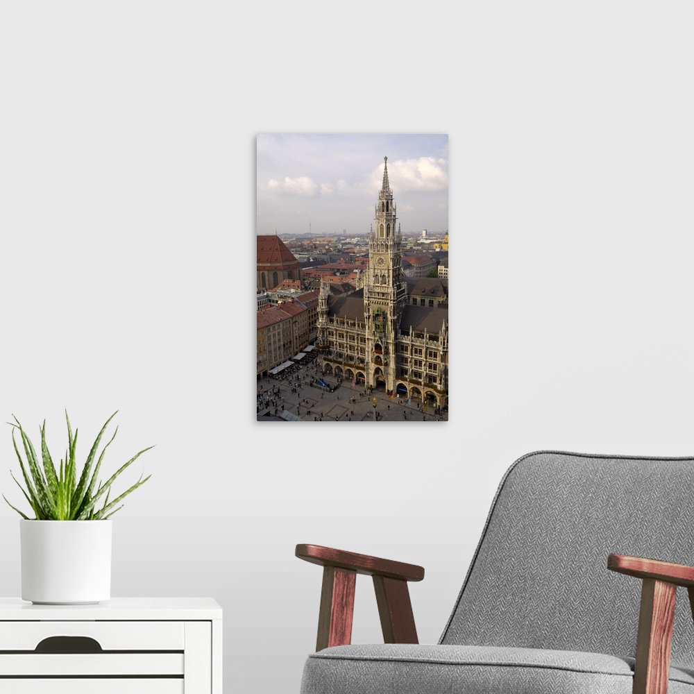 A modern room featuring Neues Rathaus from the tower of Peterskirche, Munich, Bavaria, Germany