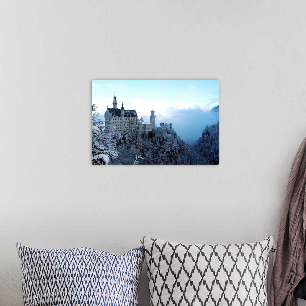 A bohemian room featuring Neuschwanstein Castle in winter, Schwangau, Allgau, Bavaria, Germany, Europe