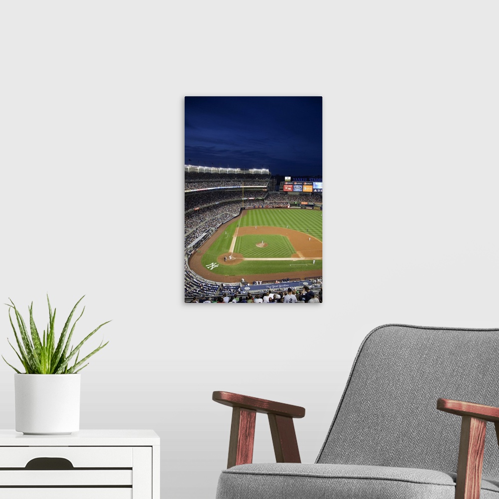 A modern room featuring New Yankee Stadium, located in the Bronx, New York