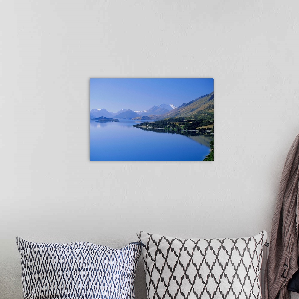 A bohemian room featuring Looking towards the northern tip of Lake Wakatipu at Glenorchy and Mt. Earnslaw, 2819m, beyond, w...
