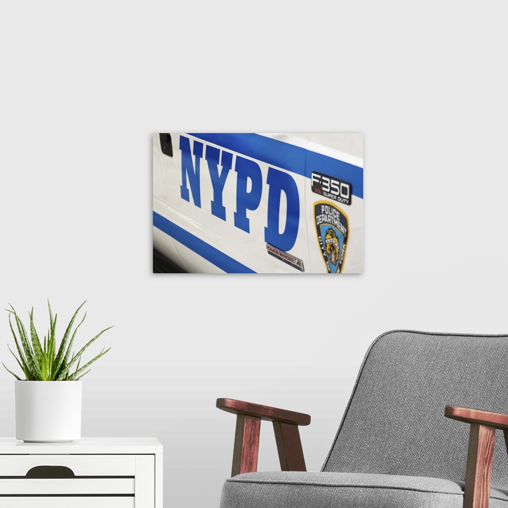 A modern room featuring NYPD police car, Manhattan, New York City, New York