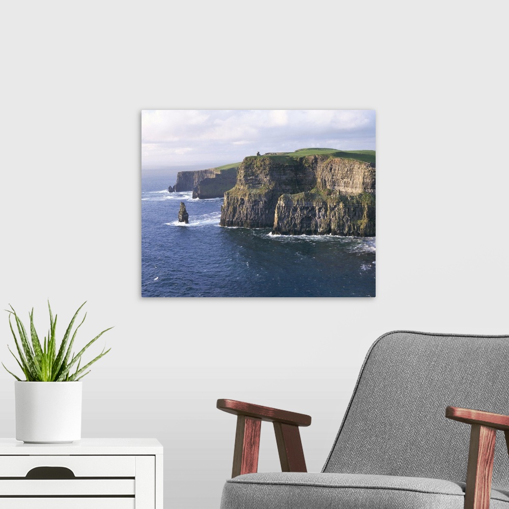A modern room featuring O'Brians tower, Breanan Mor seastack, the Cliffs of Moher, Republic of Ireland