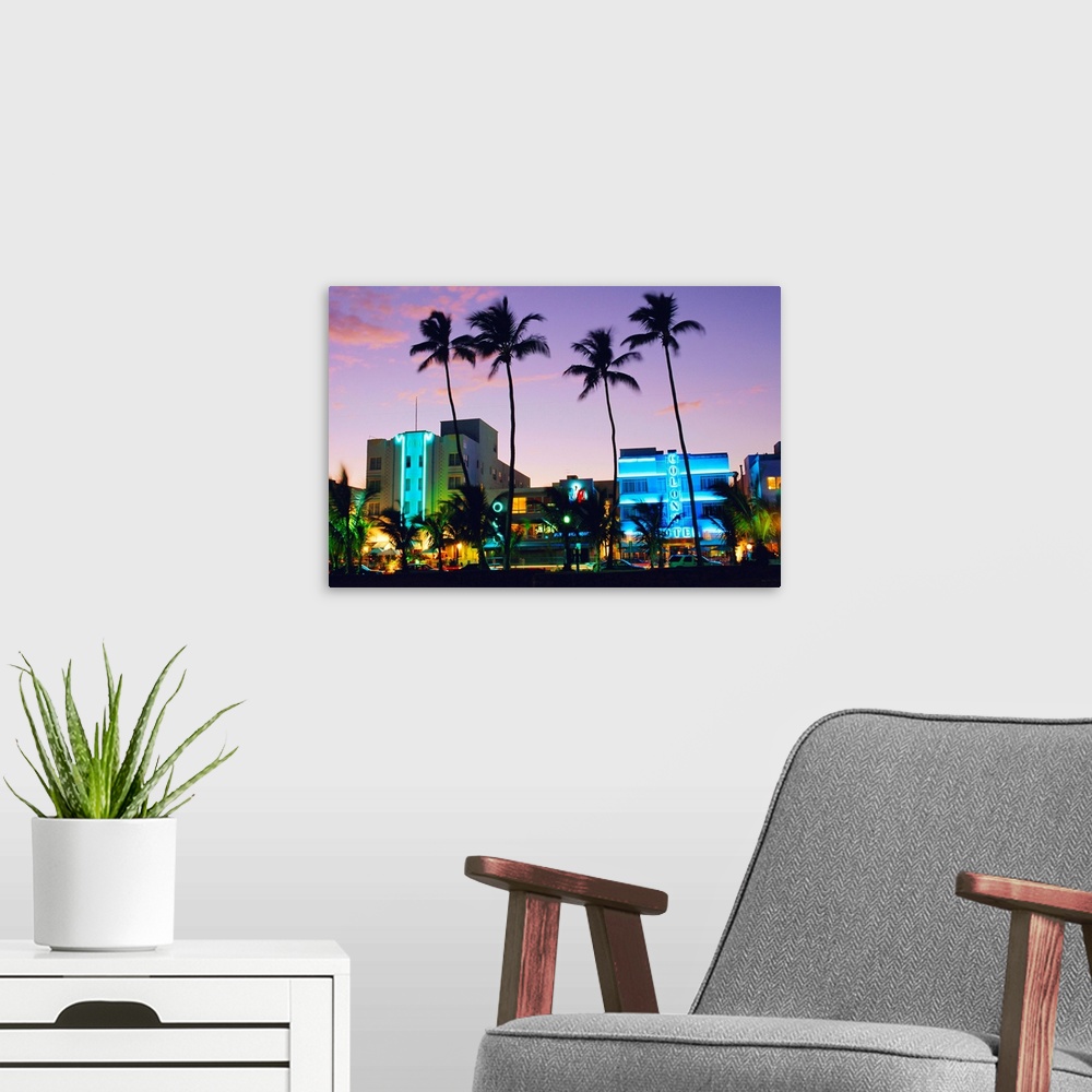 A modern room featuring Ocean Drive sunset, South Beach, Miami Beach, Florida