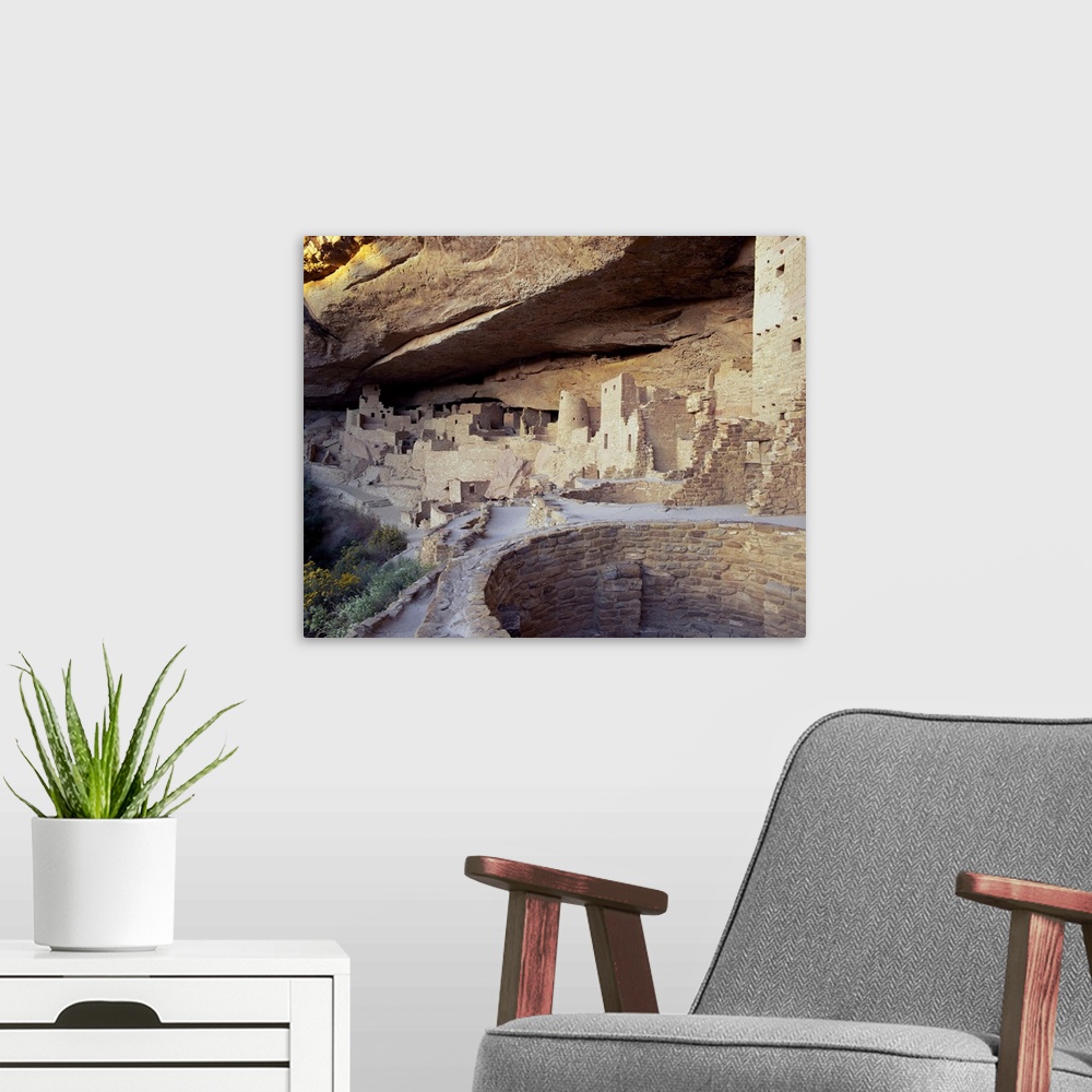 A modern room featuring Old cliff dwellings and cliff palace in the Mesa Verde National Park, Colorado