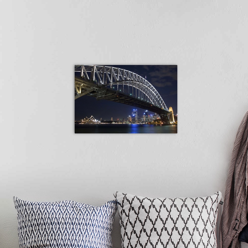 A bohemian room featuring Opera House and Harbour Bridge at night, Sydney, New South Wales, Australia