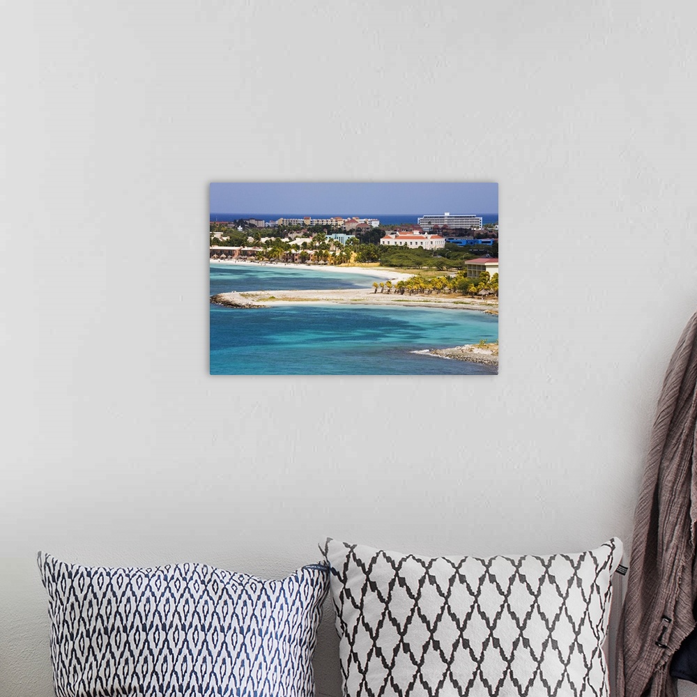 A bohemian room featuring Oranjestad City and coastline, Aruba, West Indies, Caribbean, Central America