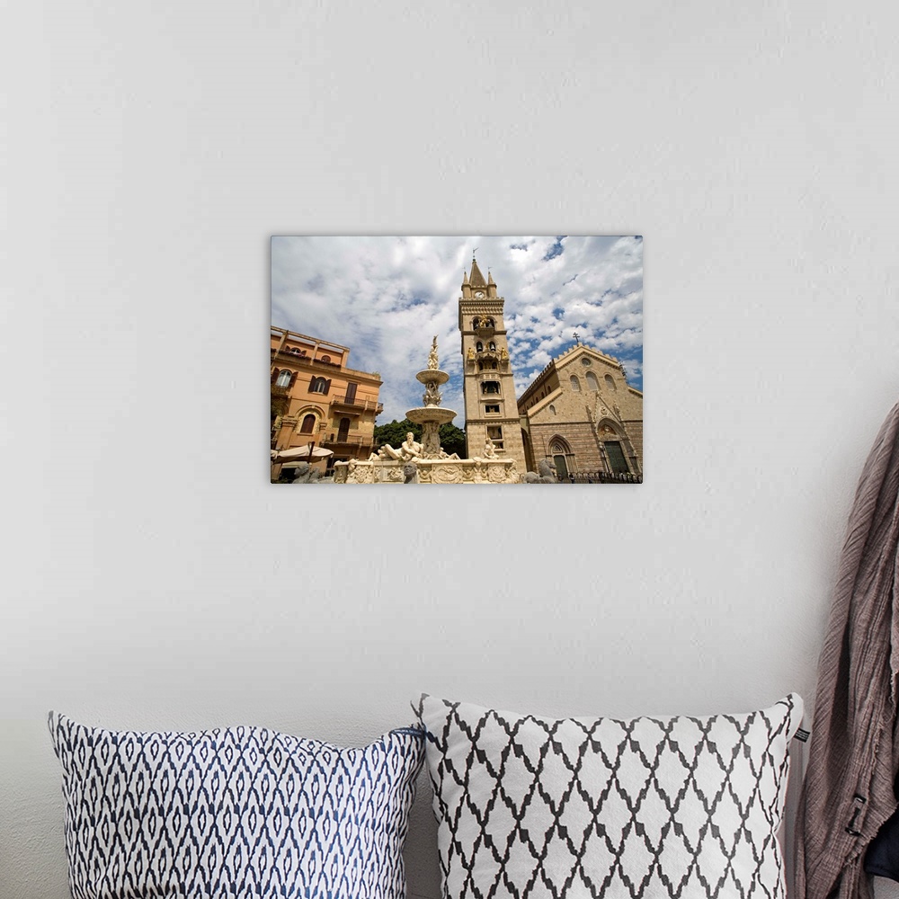 A bohemian room featuring Orione fountain, Clock Tower and Duomo, Messina, Sicily, Italy