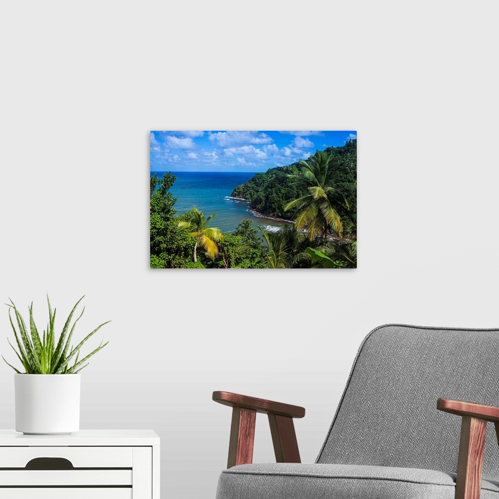 A modern room featuring Pagua Bay in Dominica, West Indies, Caribbean, Central America