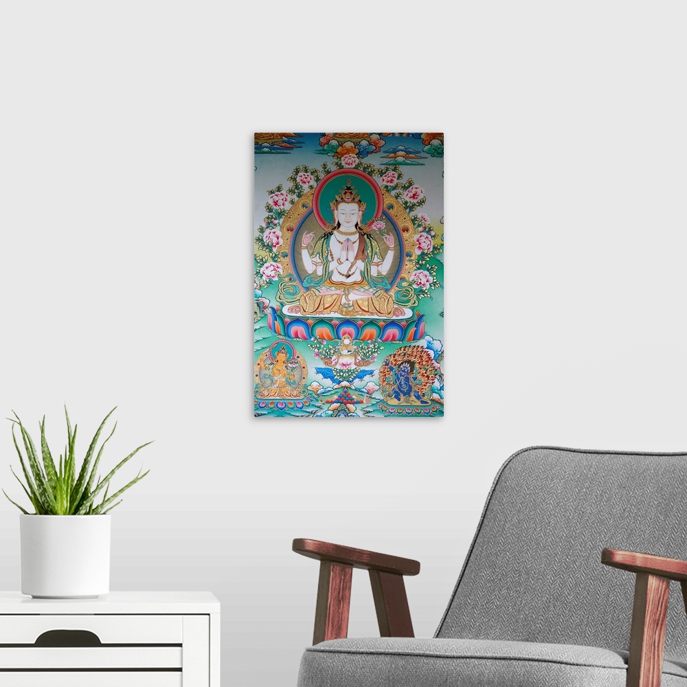 A modern room featuring Painting of Avalokitesvara, the Buddha of Compassion, Kathmandu, Nepal,  Asia