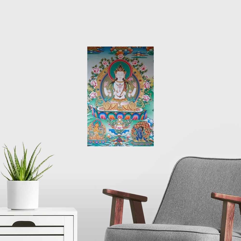 A modern room featuring Painting of Avalokitesvara, the Buddha of Compassion, Kathmandu, Nepal,  Asia