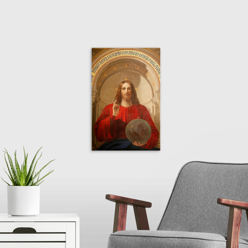 A modern room featuring Painting of Jesus, The Iconostasis, St. Issac's Cathedral, St. Petersburg, Russia, Europe.