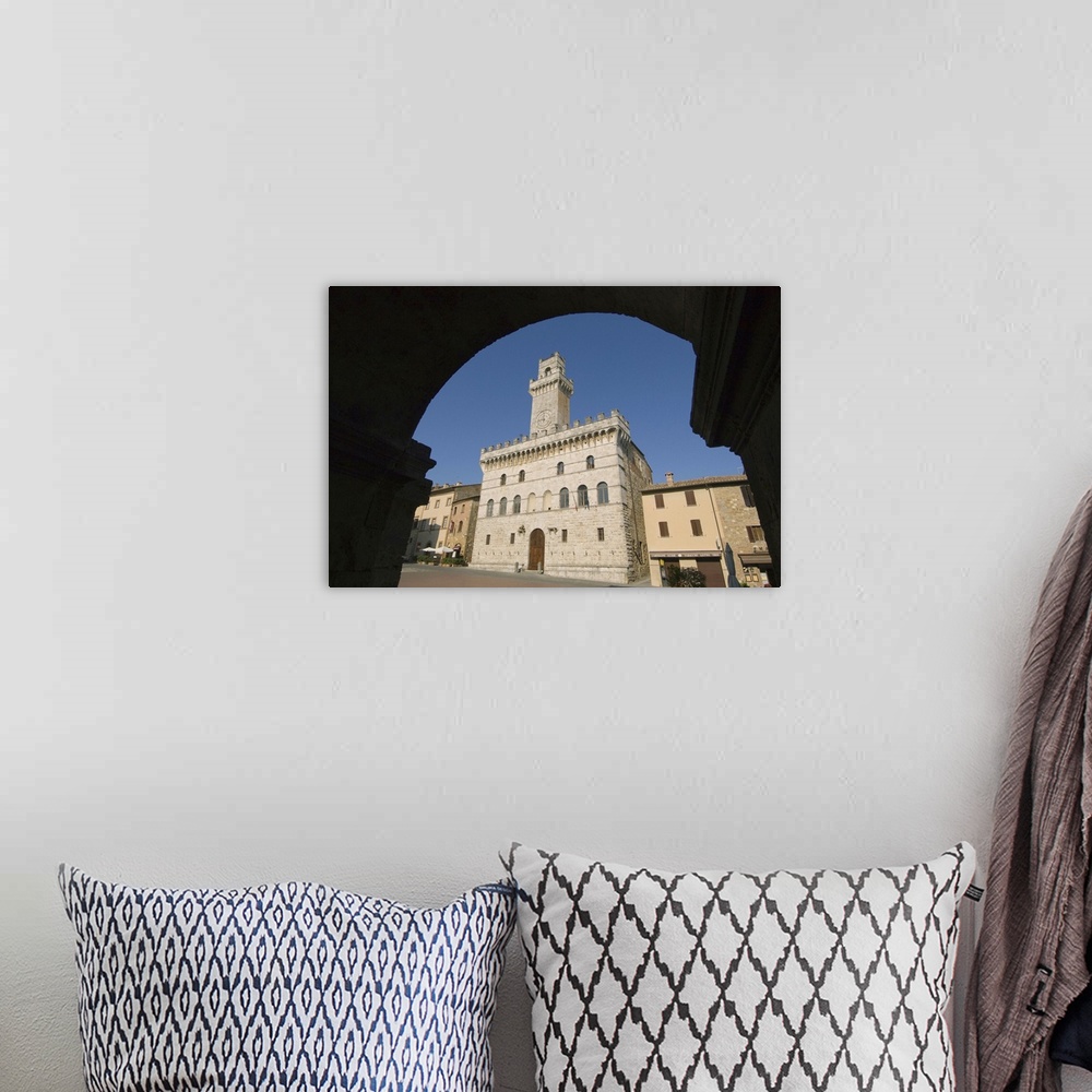 A bohemian room featuring Palazzo Comunale, Montepulciano, Val d'Orcia, Siena province, Tuscany, Italy