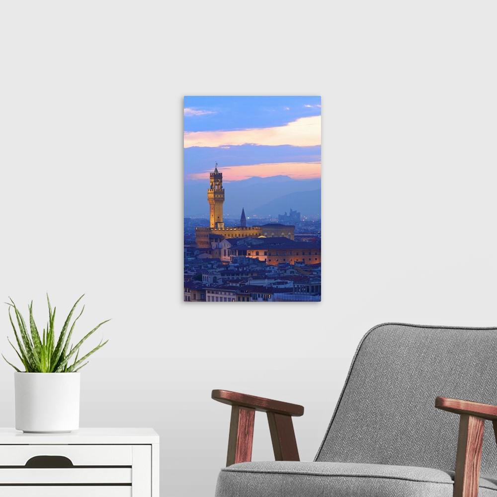 A modern room featuring Palazzo Vecchio from Piazzale Michelangelo, Florence, Tuscany, Italy