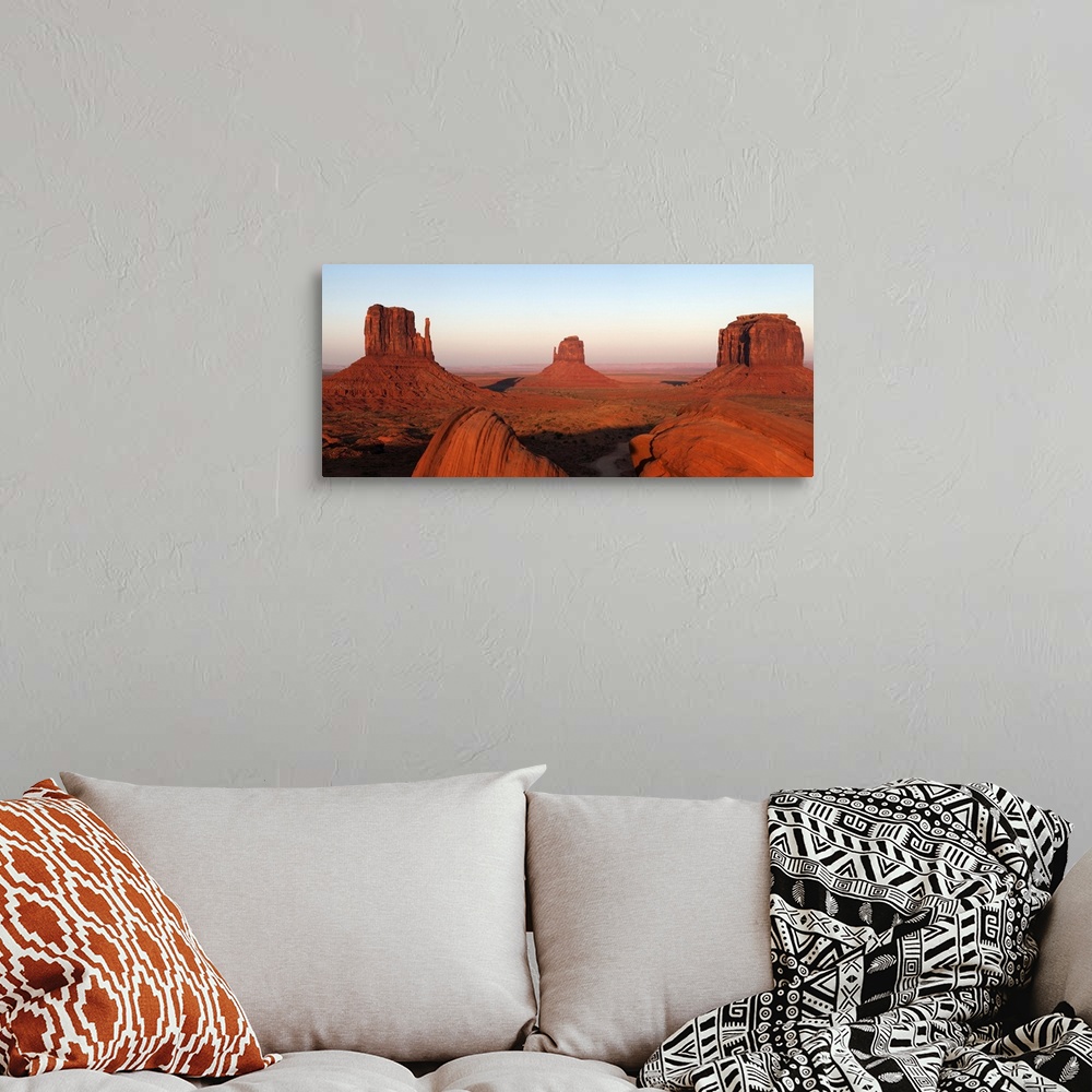 A bohemian room featuring Panoramic photo of the Mittens at dusk, Monument Valley Navajo Tribal Park, Utah