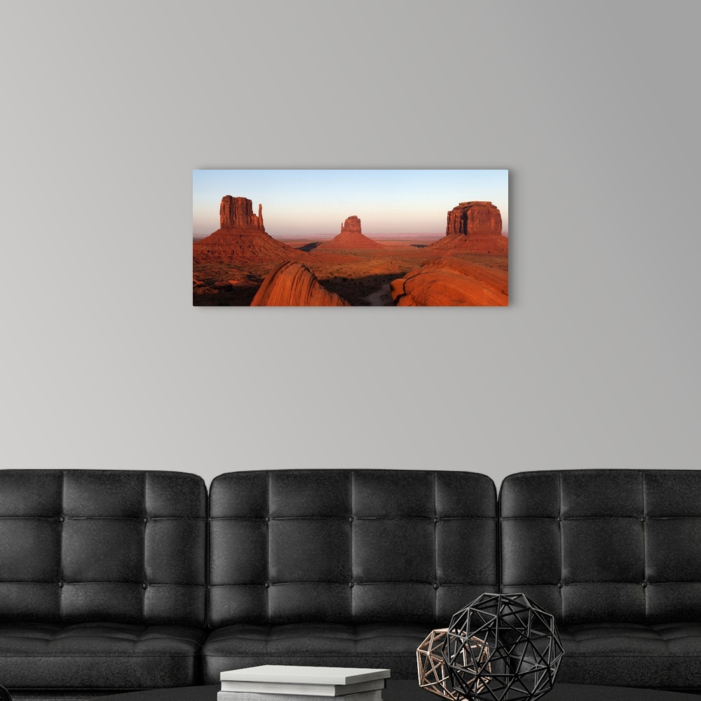 A modern room featuring Panoramic photo of the Mittens at dusk, Monument Valley Navajo Tribal Park, Utah
