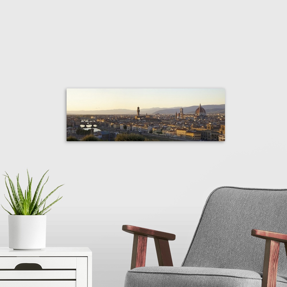 A modern room featuring Panoramic view of Ponte Vecchio, River Arno, Florence, Tuscany, Italy