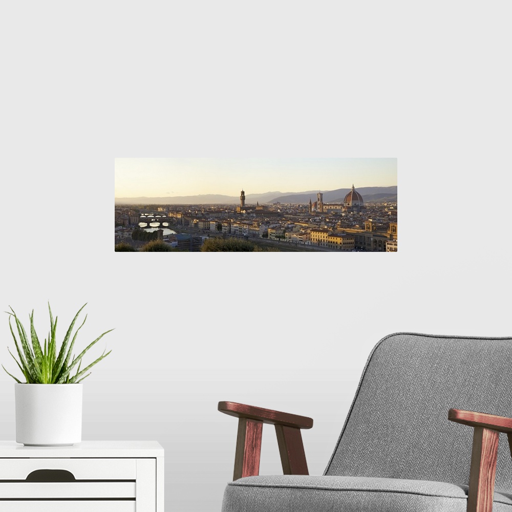 A modern room featuring Panoramic view of Ponte Vecchio, River Arno, Florence, Tuscany, Italy