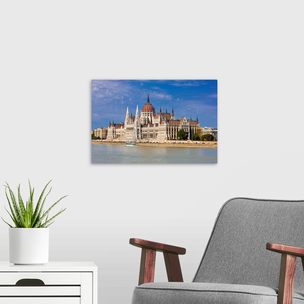 A modern room featuring Parliament on the banks of the River Danube, Budapest, Hungary, Europe