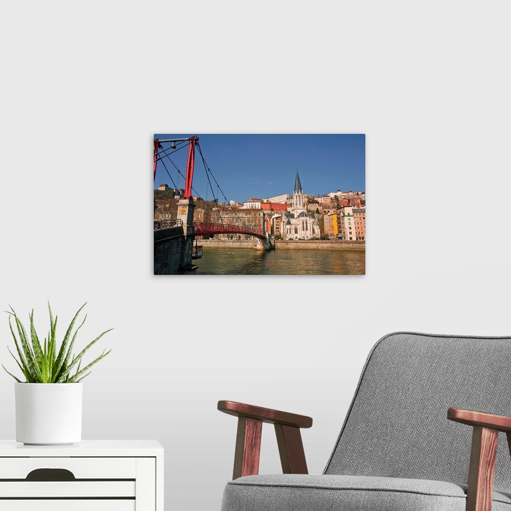 A modern room featuring Passerelle Saint-Georges bridge, Old Lyon, Lyon, Rhone-Alpes, France