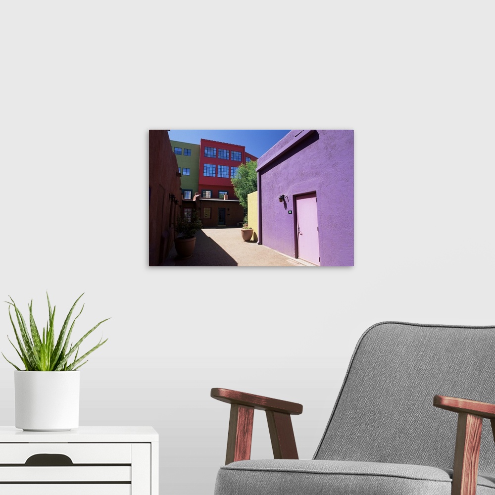 A modern room featuring Pastel coloured facades in the village, La Placita, Tucson, Arizona, USA
