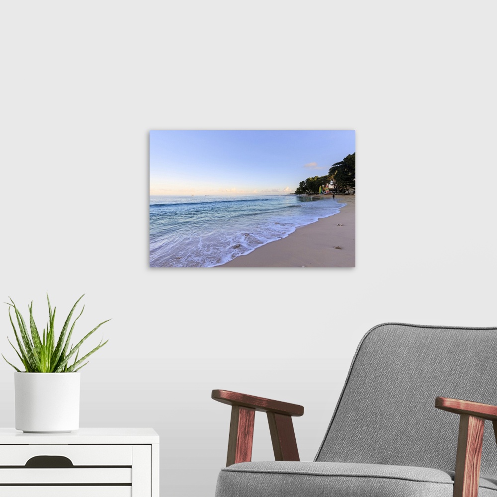 A modern room featuring Paynes Bay, at dawn, turquoise sea, sail boats, fine pink sand beach, beautiful West Coast, Barba...