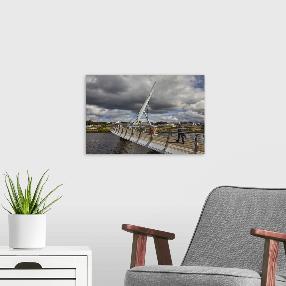 A modern room featuring Peace Bridge, across the River Foyle, Derry, County Londonderry, Ulster, Northern Ireland