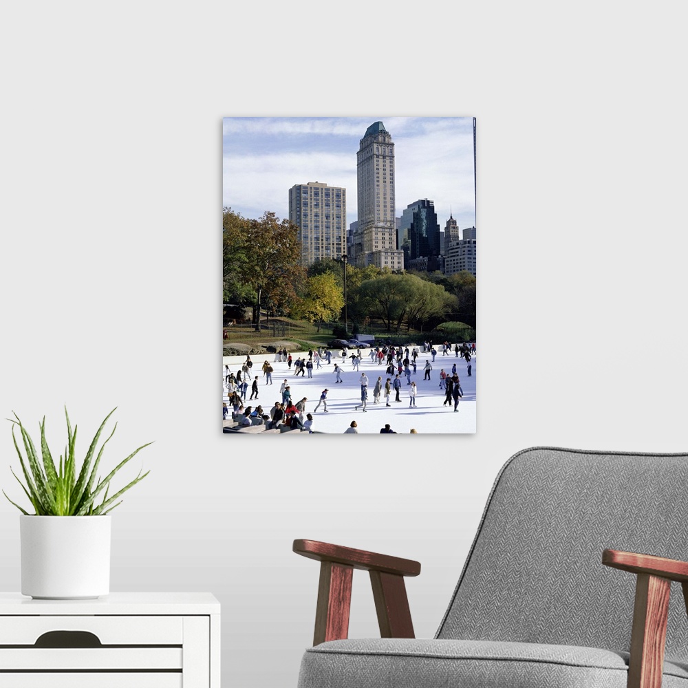 A modern room featuring People skating in Central Park, Manhattan, New York City, New York