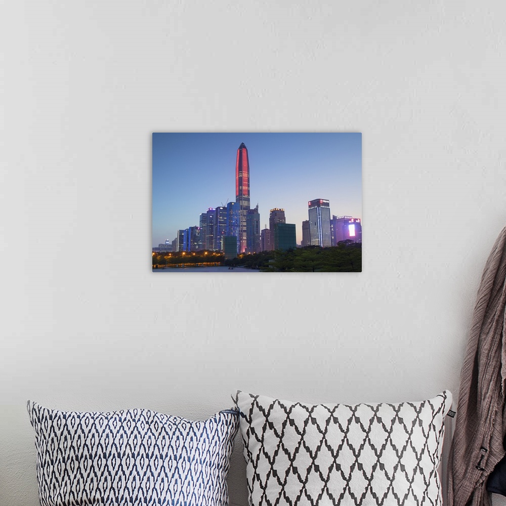 A bohemian room featuring Ping An International Finance Centre, world's fourth tallest building in 2017 at 600m, and Civic ...